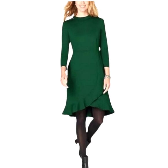 J. Jill Ponte Womens Dress Size Small Green Knit Ruffle Office Work Wear Career - Picture 2 of 12